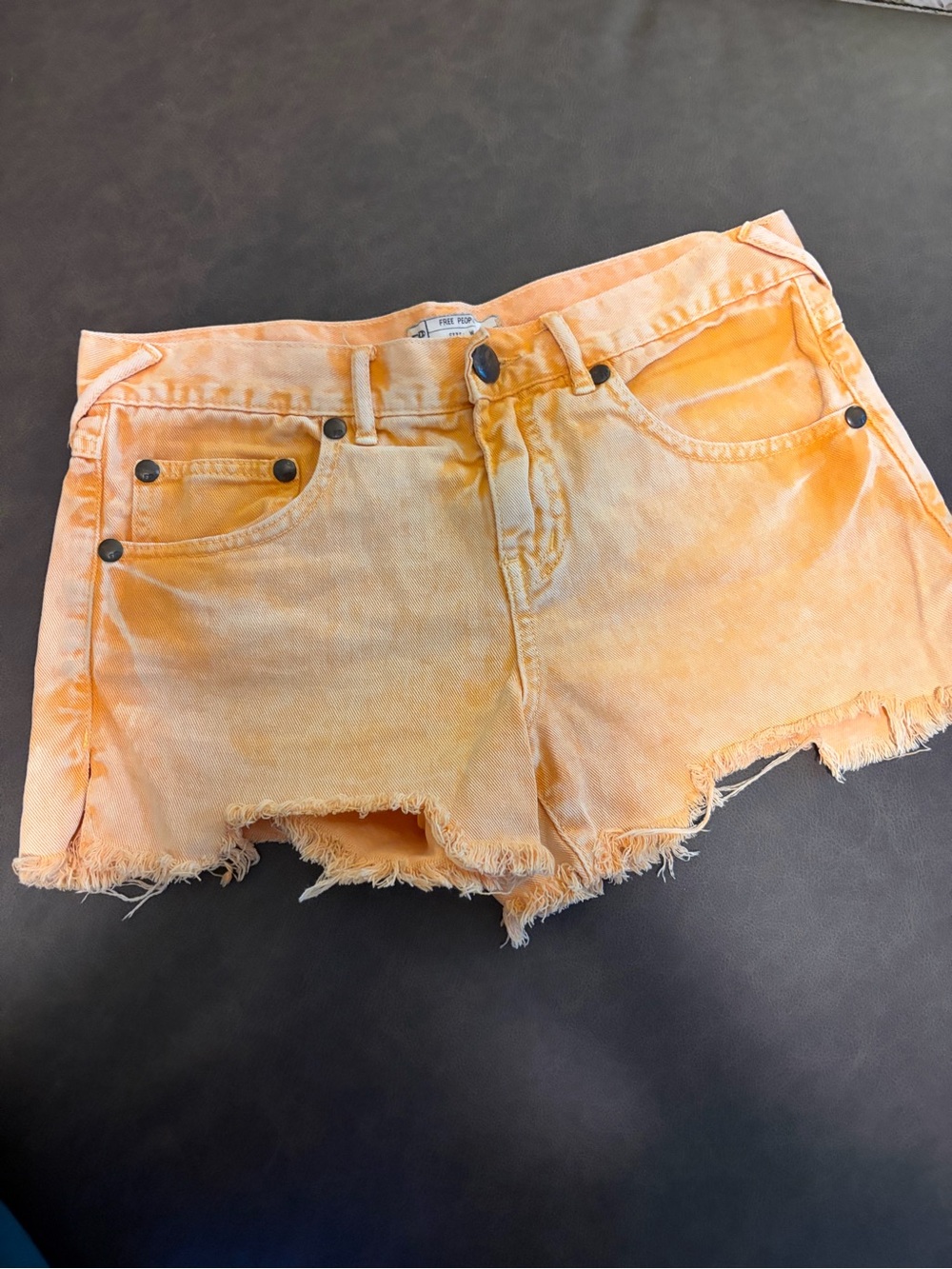 Free People Women’s 26 Frayed Orange Denim Cutoff Shorts